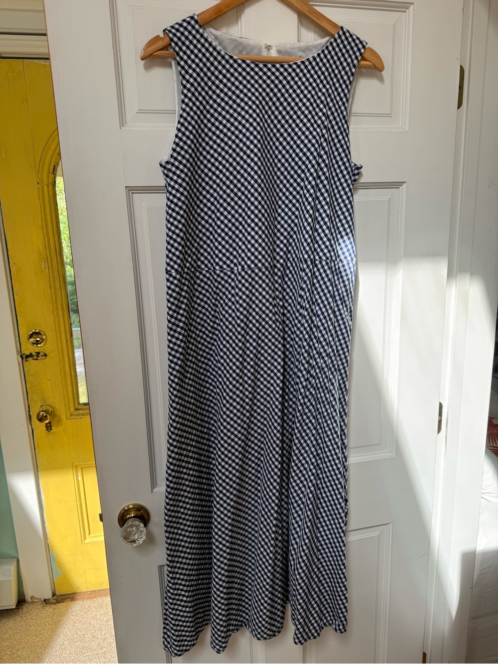 Anne Klein Navy and White Gingham Maxi Dress